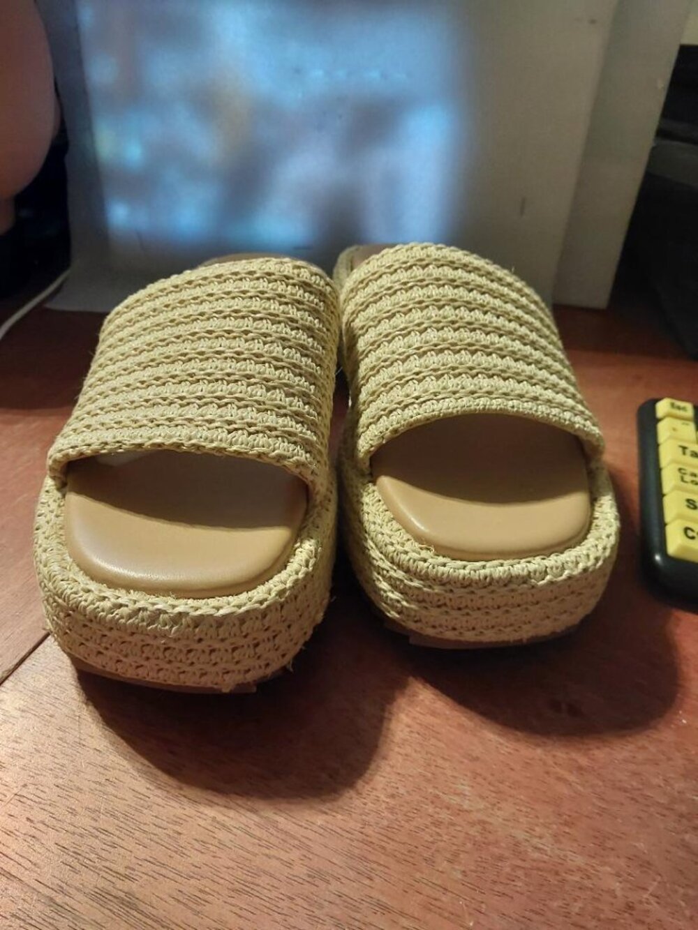 NEW ! Coutgo WMN Platform Sandal Raffia Espadrille Slip On Open Toe Tan Size 8.5